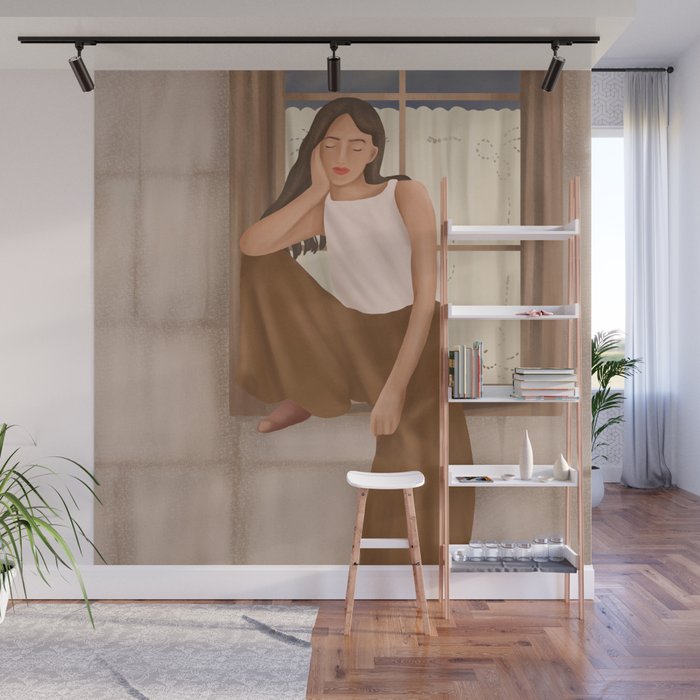 Girl sitting on the window Wall Mural Gallery Image 1