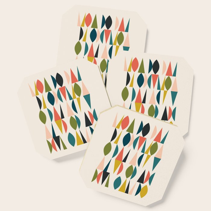 Mid Century Modern Abstract Colorful Shapes Funky Cool Minimalist Pattern Coaster Gallery Image 1