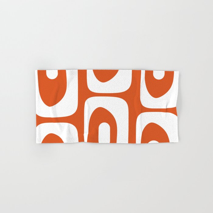Mid Century Modern Piquet Minimalist Abstract Burnt Orange and White Bath Towel Gallery Image 1