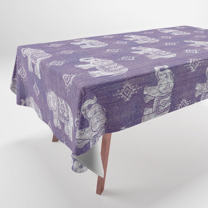 Elephants on Linen - Amethyst Tablecloth Gallery Image 1