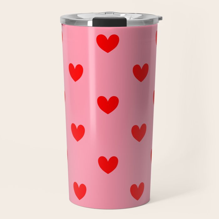Red Heart Pattern Travel Mug Gallery Image 1