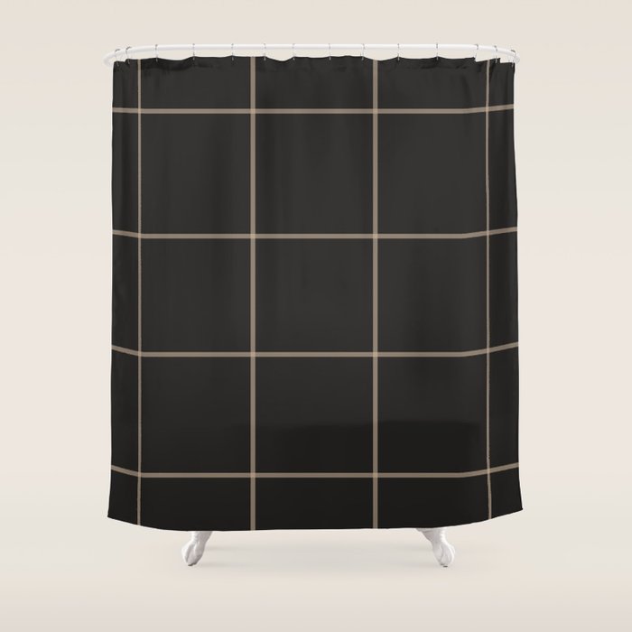 Scandinavian Modern Plaid Minimal Black Shower Curtain Gallery Image 1