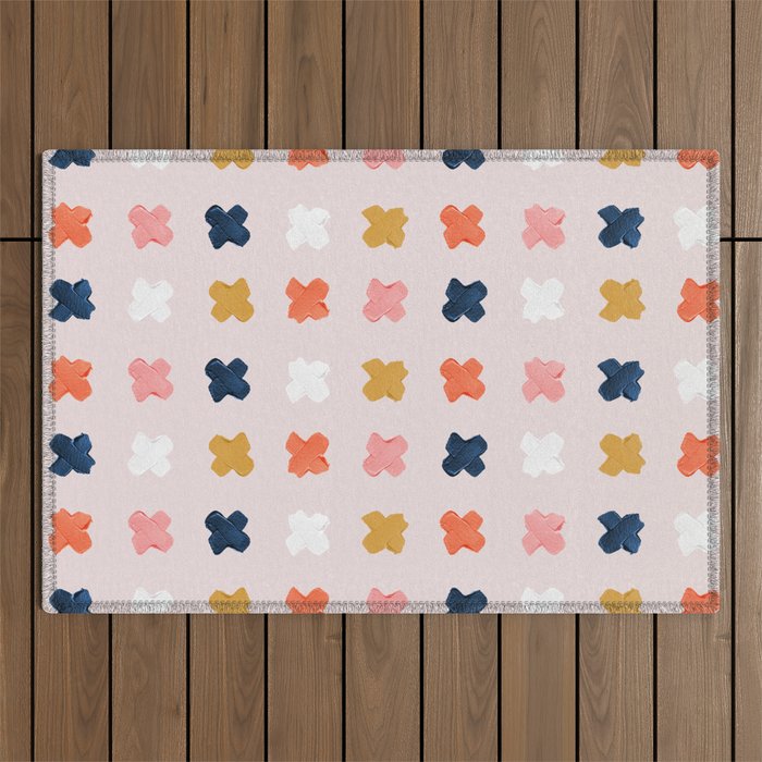 X Grid - Blush & Navy Palette Outdoor Rug Gallery Image 1