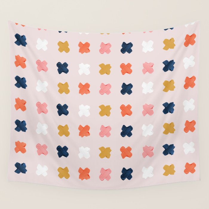 X Grid - Blush & Navy Palette Wall Tapestry Gallery Image 4