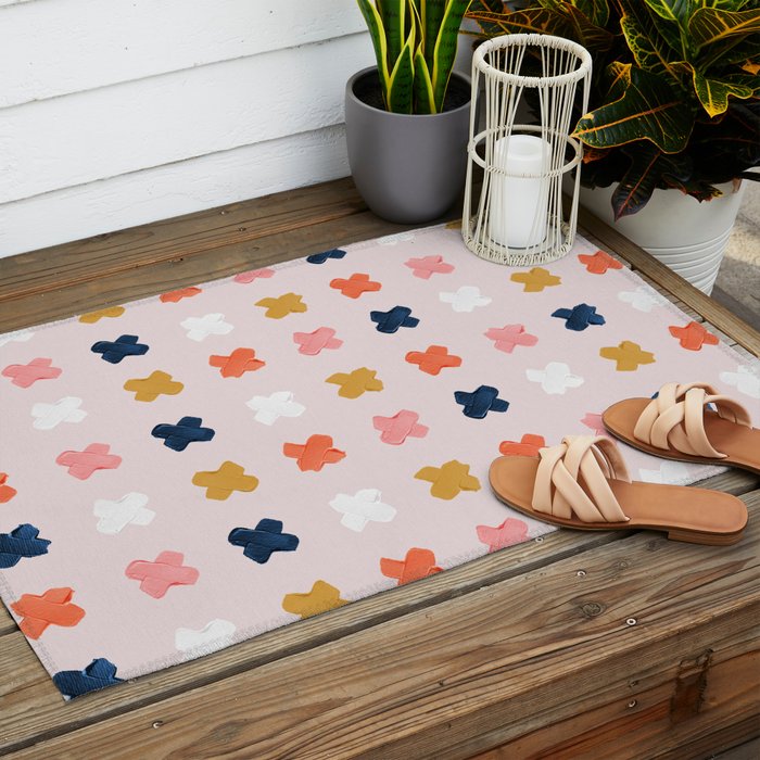 X Grid - Blush & Navy Palette Outdoor Rug Gallery Image 2