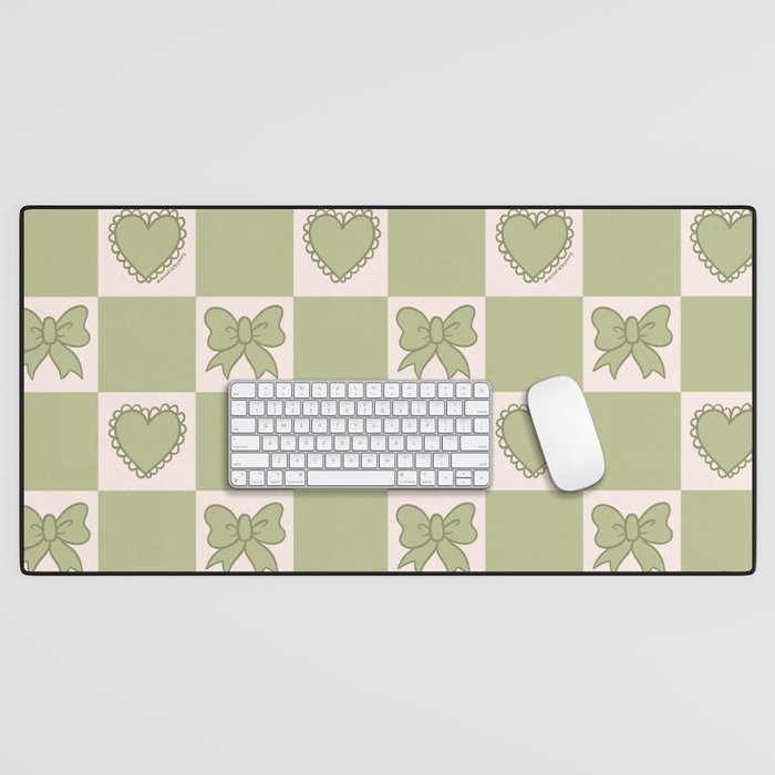 Green Bow Checkered Print Desk Mat Gallery Image 1