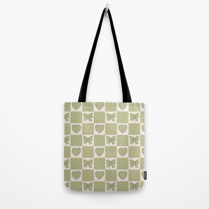 Green Bow Checkered Print Tote Bag Gallery Image 2