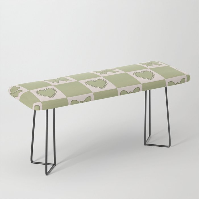 Green Bow Checkered Print Bench Gallery Image 1