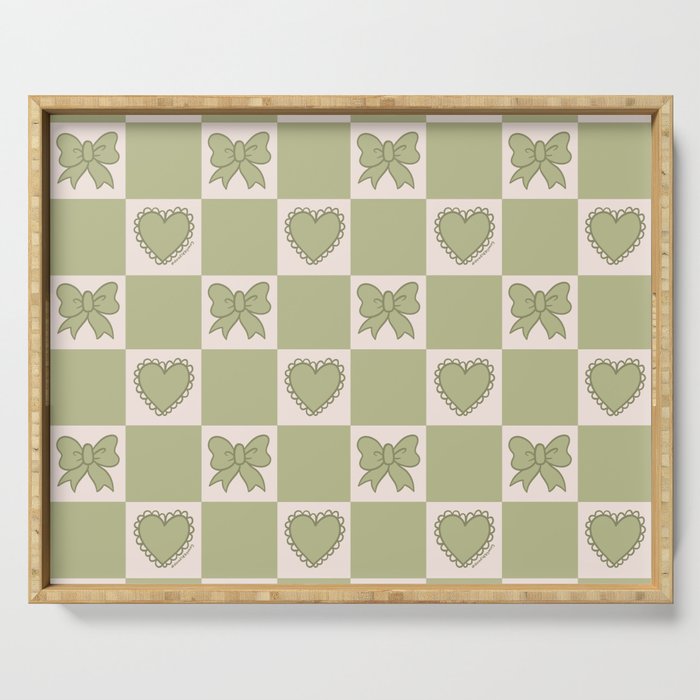 Green Bow Checkered Print Serving Tray Gallery Image 1