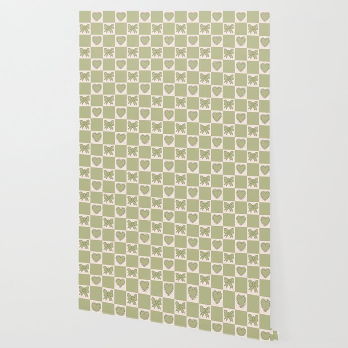 Green Bow Checkered Print Wallpaper Gallery Image 2