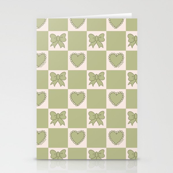 Green Bow Checkered Print Stationery Card Gallery Image 1