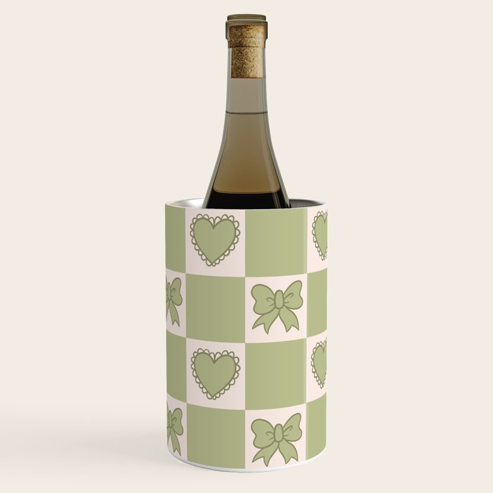 Green Bow Checkered Print Wine Chiller Gallery Image 1