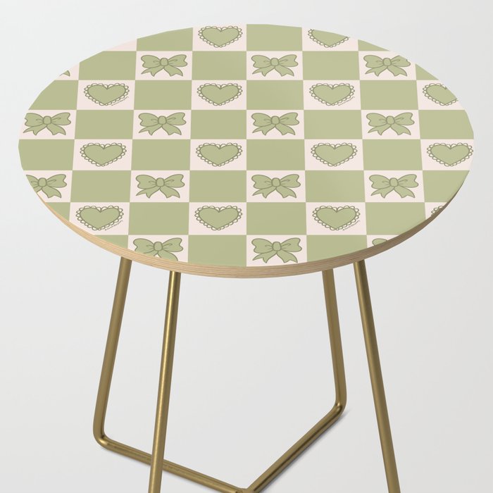 Green Bow Checkered Print Side Table Gallery Image 2