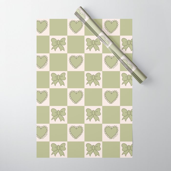 Green Bow Checkered Print Wrapping Paper Gallery Image 1