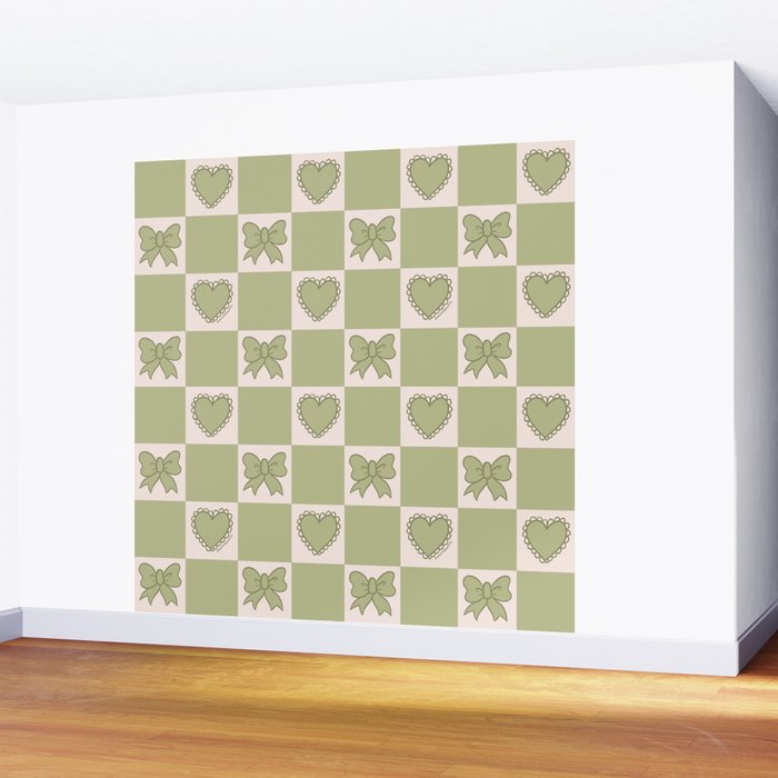 Green Bow Checkered Print Wall Mural Gallery Image 2
