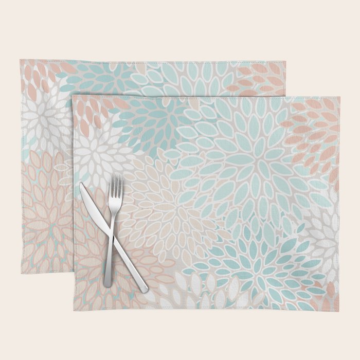 Floral Prints, Soft, Peach and Teal, Modern Print Art Placemat Gallery Image 1
