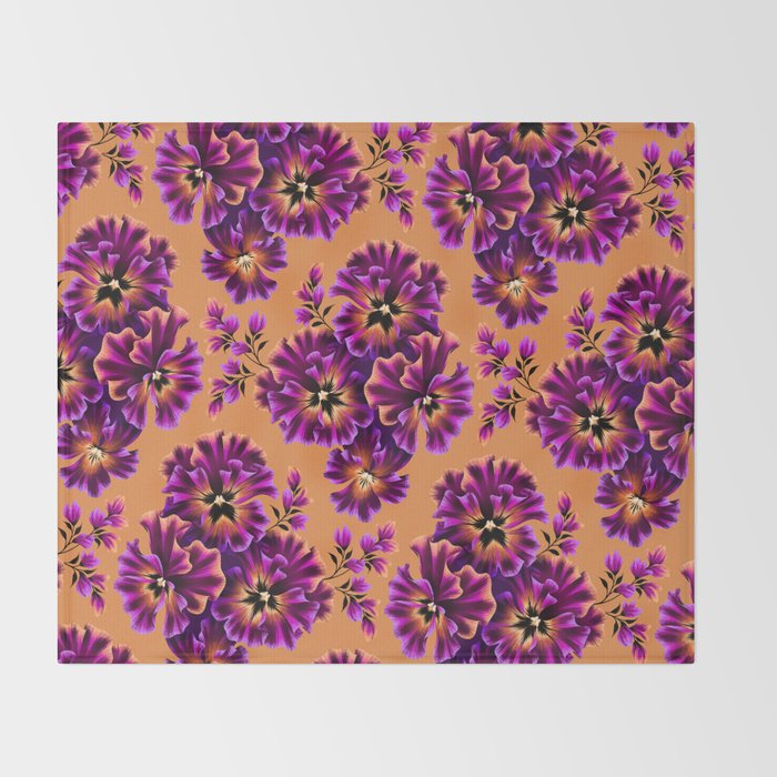 Pansies Floral - Peach and Purple Throw Blanket Gallery Image 2