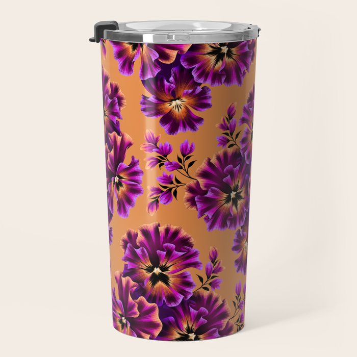 Pansies Floral - Peach and Purple Travel Mug Gallery Image 3