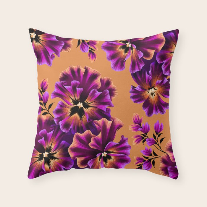 Pansies Floral - Peach and Purple Throw Pillow Gallery Image 6