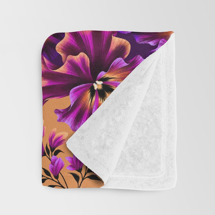 Pansies Floral - Peach and Purple Throw Blanket Gallery Image 3