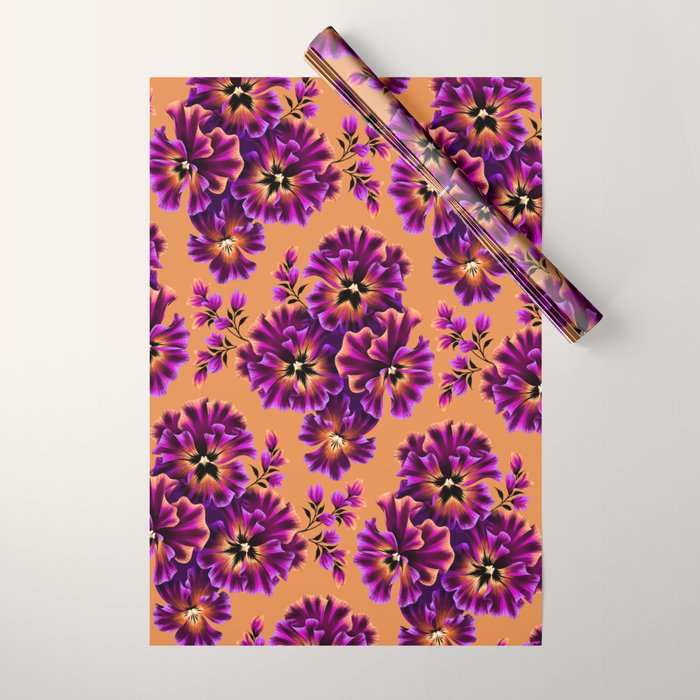 Pansies Floral - Peach and Purple Wrapping Paper Gallery Image 1