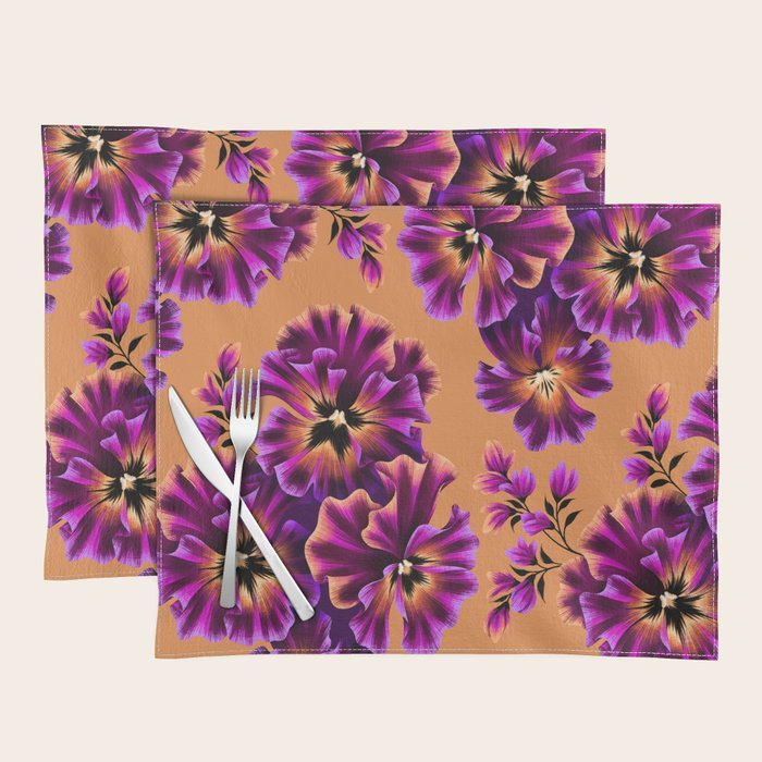 Pansies Floral - Peach and Purple Placemat Gallery Image 1