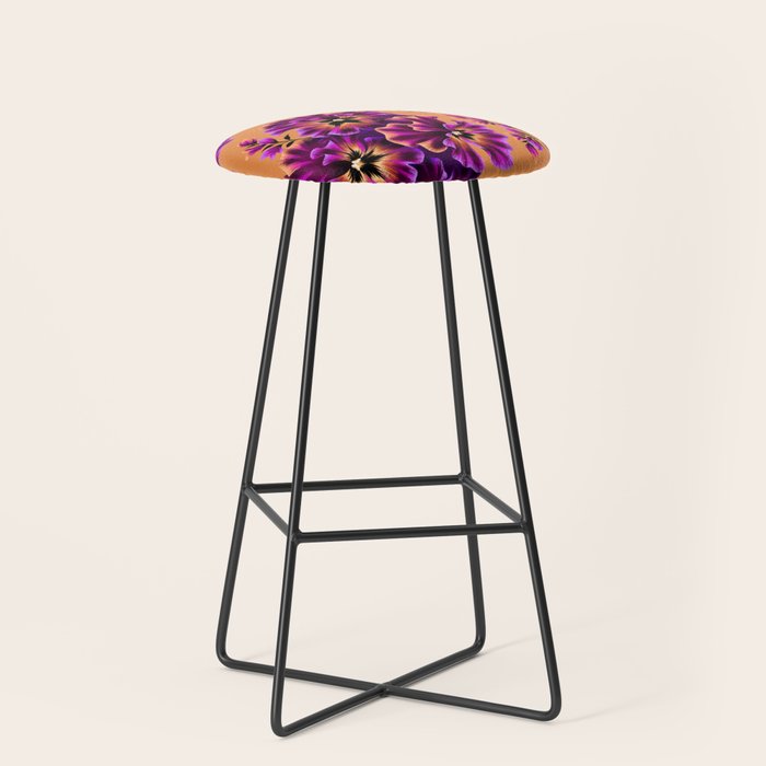 Pansies Floral - Peach and Purple Stool Gallery Image 1