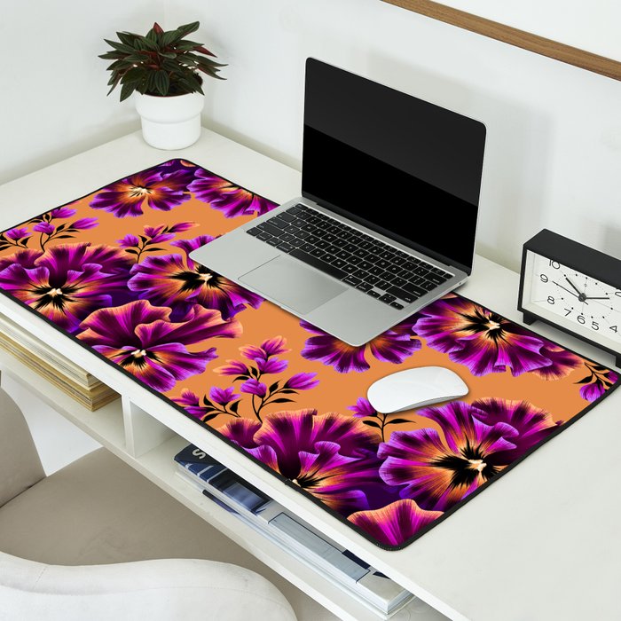 Pansies Floral - Peach and Purple Desk Mat Gallery Image 2