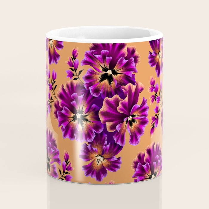 Pansies Floral - Peach and Purple Coffee Mug Gallery Image 4