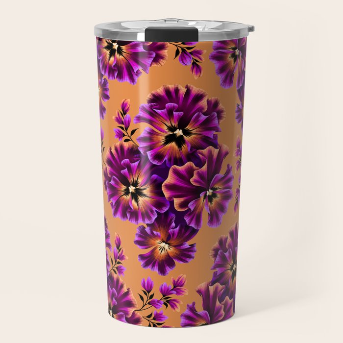 Pansies Floral - Peach and Purple Travel Mug Gallery Image 1