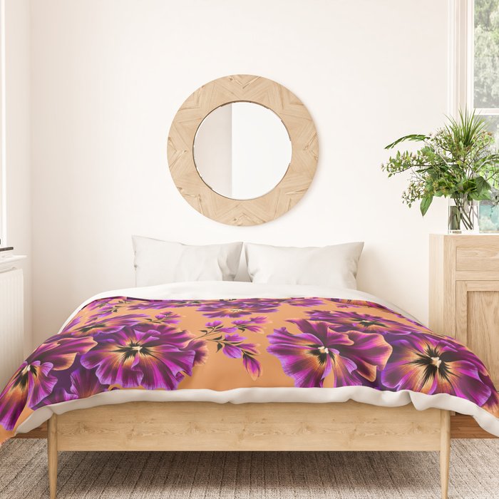 Pansies Floral - Peach and Purple Duvet Cover Gallery Image 3