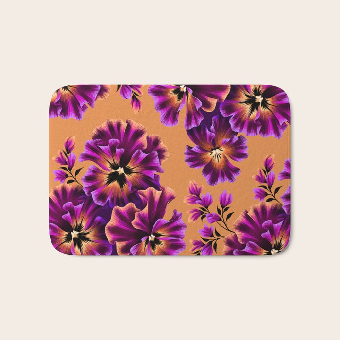 Pansies Floral - Peach and Purple Bath Mat Gallery Image 1