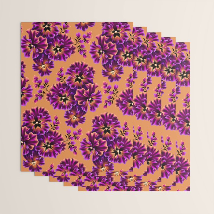 Pansies Floral - Peach and Purple Wrapping Paper Gallery Image 3