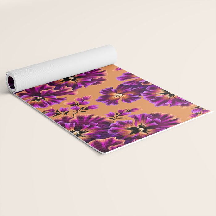 Pansies Floral - Peach and Purple Yoga Mat Gallery Image 2
