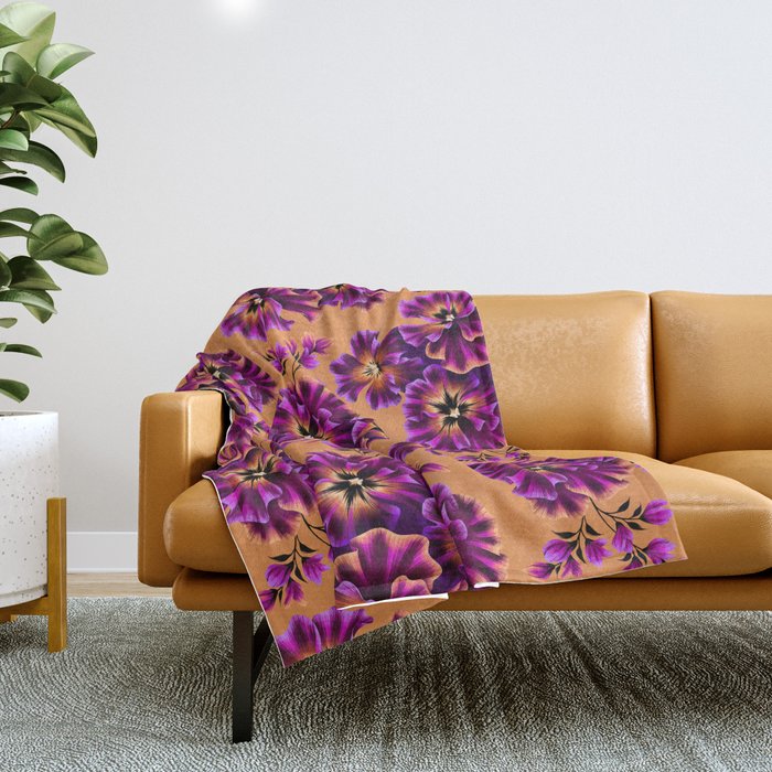 Pansies Floral - Peach and Purple Throw Blanket Gallery Image 1