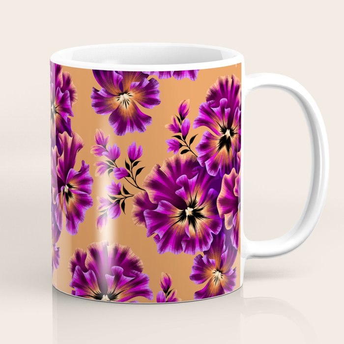 Pansies Floral - Peach and Purple Coffee Mug Gallery Image 1