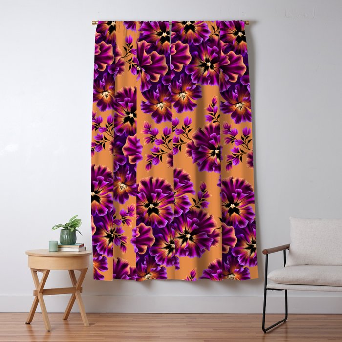 Pansies Floral - Peach and Purple Window Curtain Gallery Image 1