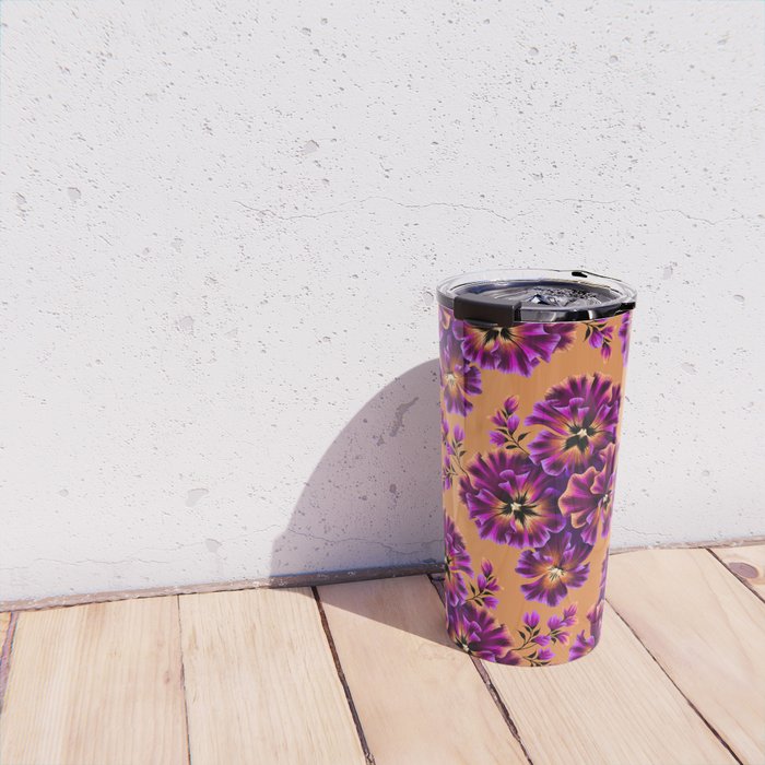 Pansies Floral - Peach and Purple Travel Mug Gallery Image 4