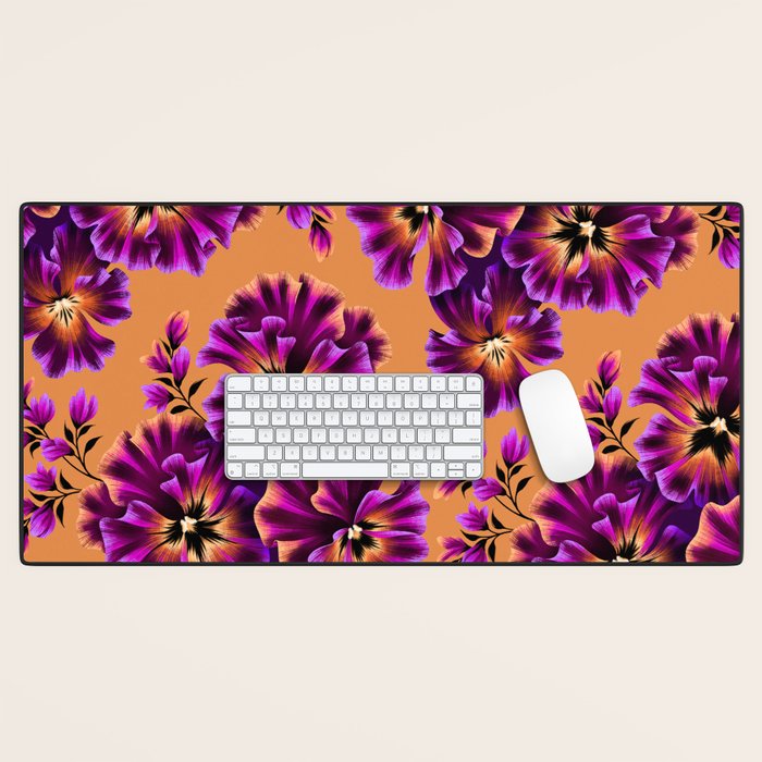 Pansies Floral - Peach and Purple Desk Mat Gallery Image 1