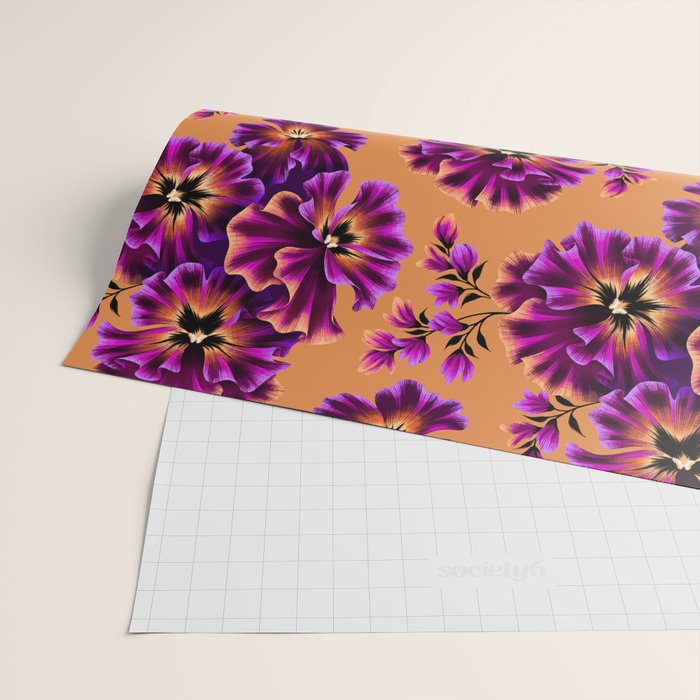 Pansies Floral - Peach and Purple Wrapping Paper Gallery Image 2
