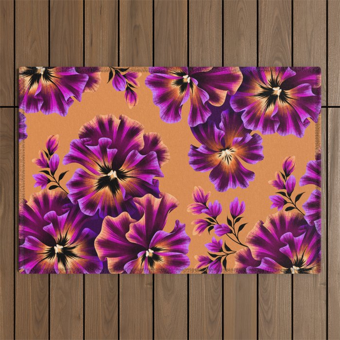 Pansies Floral - Peach and Purple Outdoor Rug Gallery Image 1