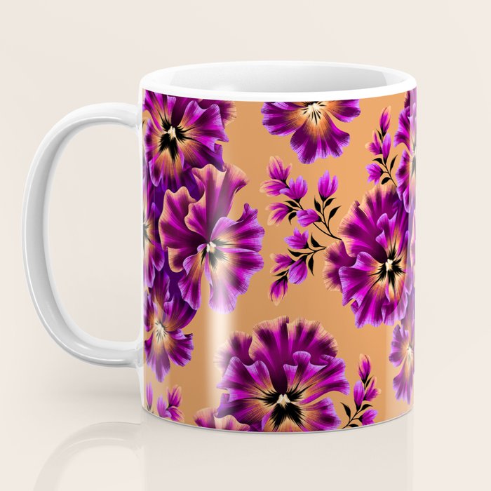 Pansies Floral - Peach and Purple Coffee Mug Gallery Image 3