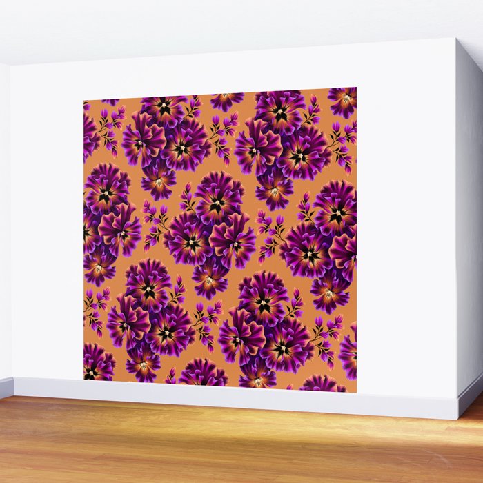 Pansies Floral - Peach and Purple Wall Mural Gallery Image 2