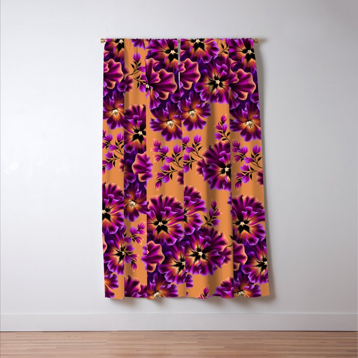 Pansies Floral - Peach and Purple Window Curtain Gallery Image 3