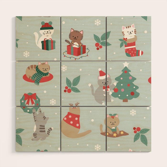 Christmas Festive Cute Holiday Kittens Wood Wall Art Gallery Image 1