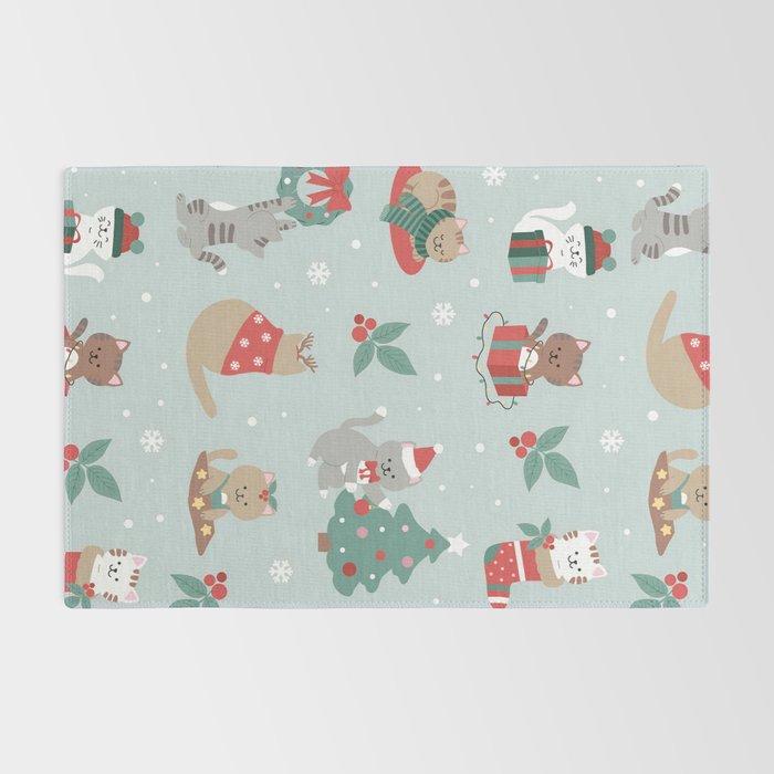 Christmas Festive Cute Holiday Kittens Rug Gallery Image 2