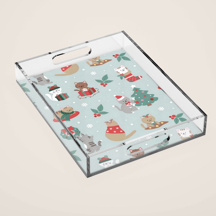 Christmas Festive Cute Holiday Kittens Acrylic Tray Gallery Image 1