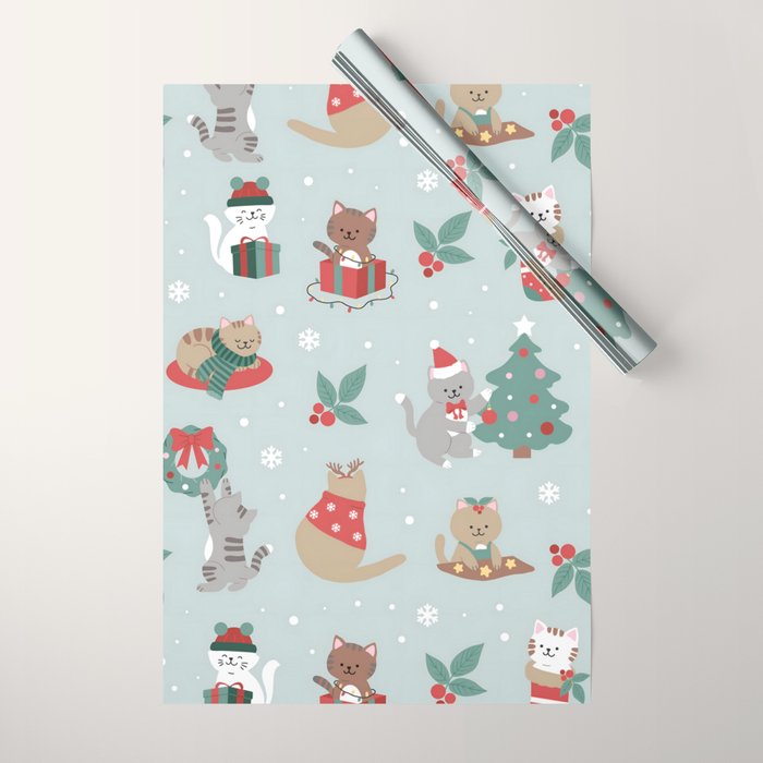 Christmas Festive Cute Holiday Kittens Wrapping Paper Gallery Image 1