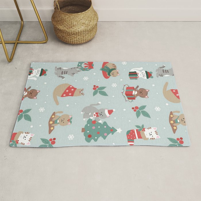 Christmas Festive Cute Holiday Kittens Rug Gallery Image 1
