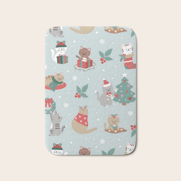 Christmas Festive Cute Holiday Kittens Bath Mat Gallery Image 1